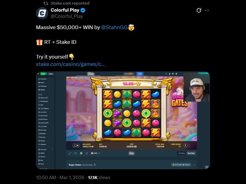 Twitter StahnGG 53K Sugar Gates Win